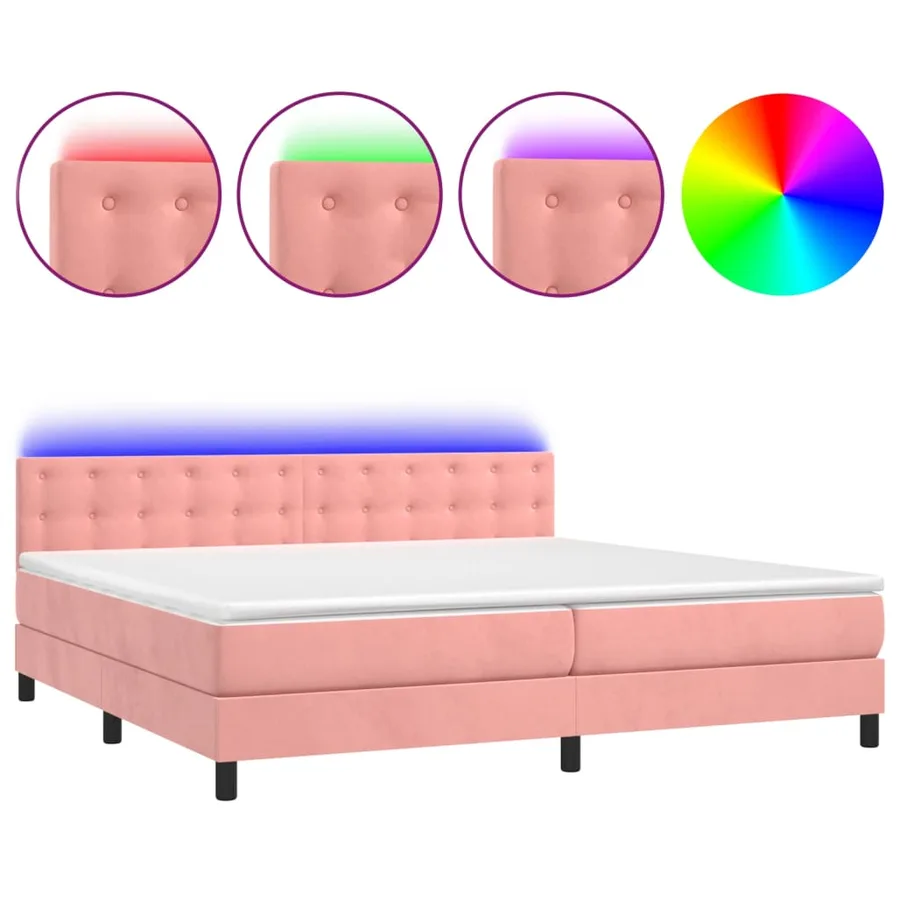 Sommier à lattes de lit avec matelas et LED Rose 200x200 cm - 2