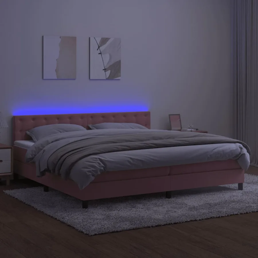 Sommier à lattes de lit avec matelas et LED Rose 200x200 cm - 4