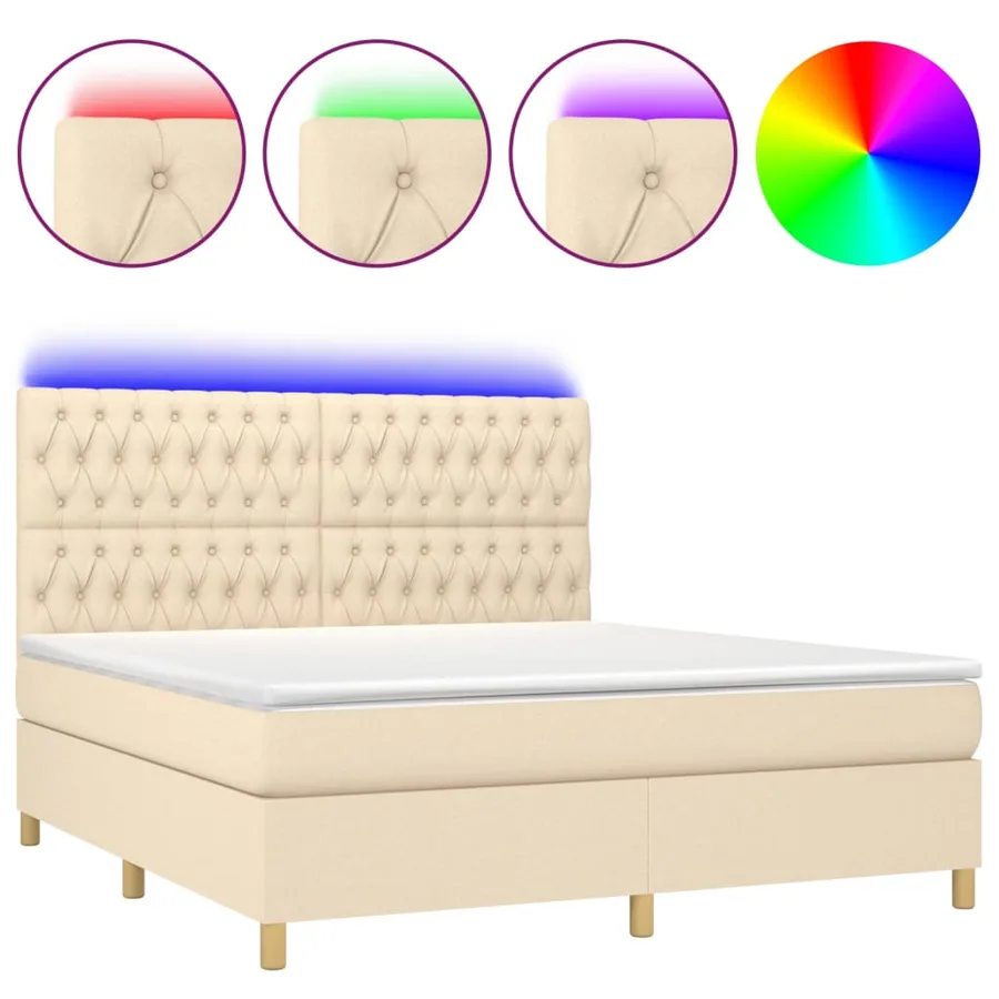 Sommier à lattes de lit et matelas et LED Crème 160x200cm Tissu - 2