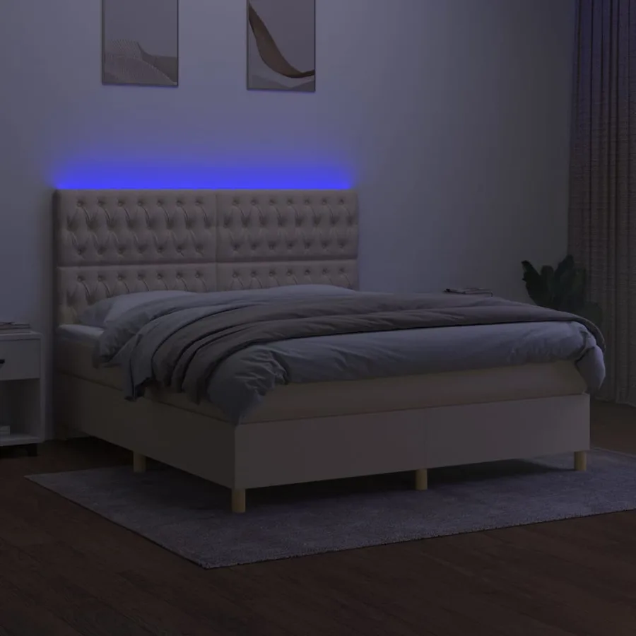Sommier à lattes de lit et matelas et LED Crème 160x200cm Tissu - 4
