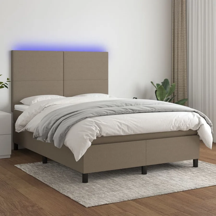 Sommier à lattes de lit et matelas et LED Taupe 140x190cm Tissu