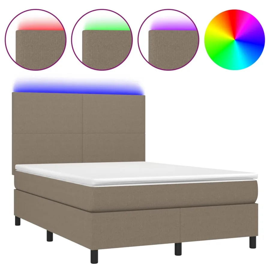 Sommier à lattes de lit et matelas et LED Taupe 140x190cm Tissu - 2