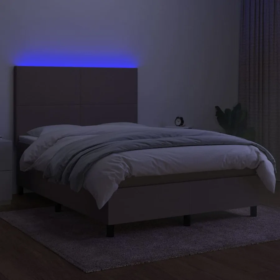 Sommier à lattes de lit et matelas et LED Taupe 140x190cm Tissu - 4