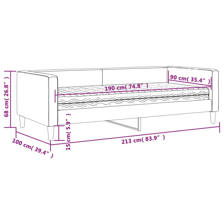 Lit de jour avec matelas gris clair 90x190 cm tissu - 12