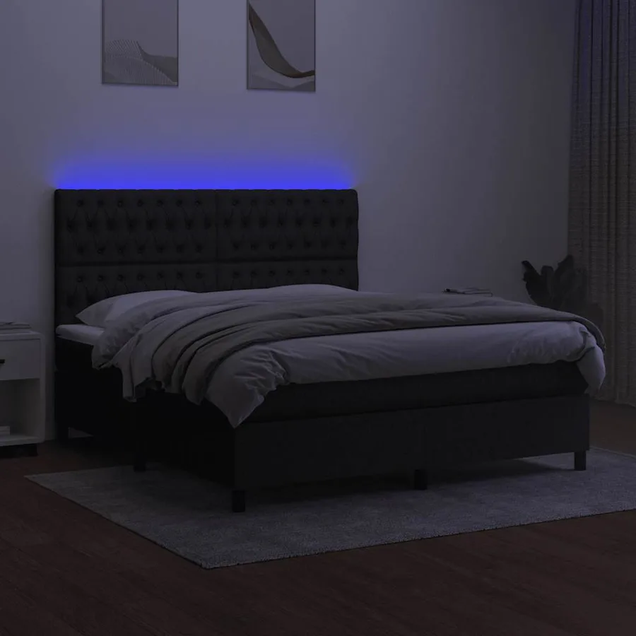 Sommier à lattes de lit et matelas et LED Noir 180x200 cm Tissu - 4
