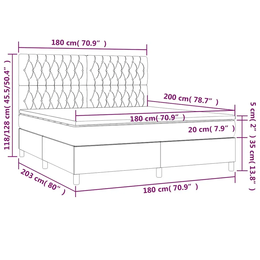 Sommier à lattes de lit et matelas et LED Noir 180x200 cm Tissu - 8