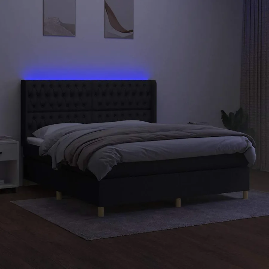 Sommier à lattes de lit matelas et LED Noir 180x200 cm Tissu - 3
