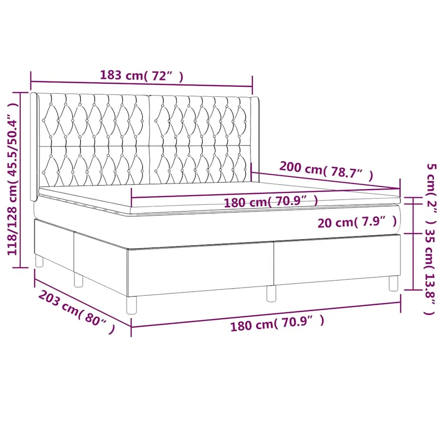 Sommier à lattes de lit matelas et LED Noir 180x200 cm Tissu - 8