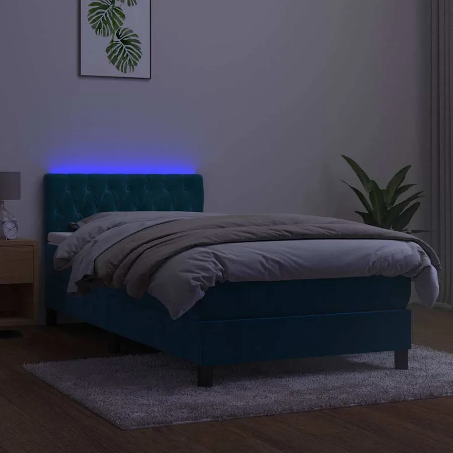 Sommier à lattes de lit avec matelas et LED Bleu foncé 90x200cm - 4