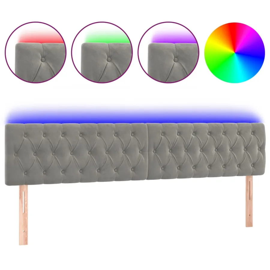 Tête de lit à LED Gris clair 180x7x78/88 cm Velours - 2