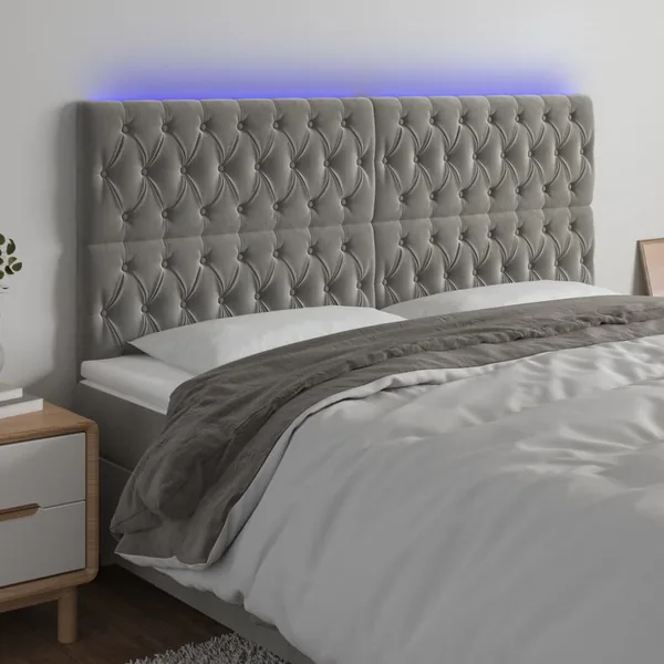 Tête de lit à LED Gris clair 180x7x118/128 cm Velours