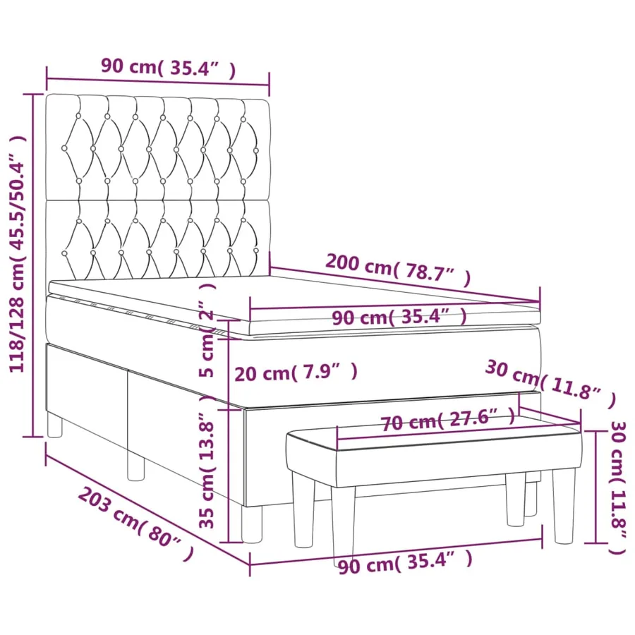 Sommier à lattes de lit et matelas Gris clair 90x200 cm Velours - 8