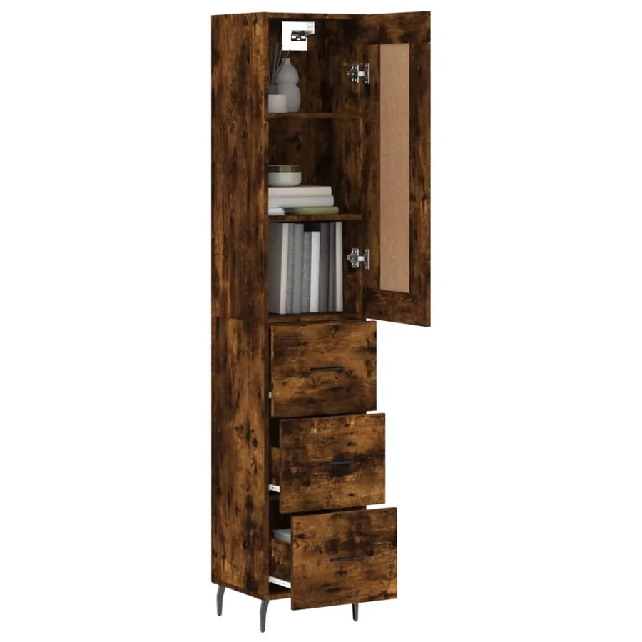 Buffet haut Chêne fumé 34,5x34x180 cm Bois d'ingénierie - 12