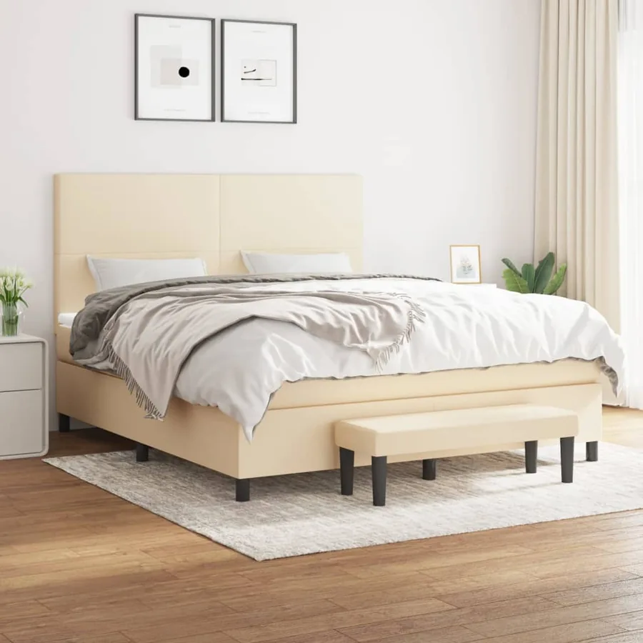 Sommier à lattes de lit avec matelas Crème 160x200 cm Tissu