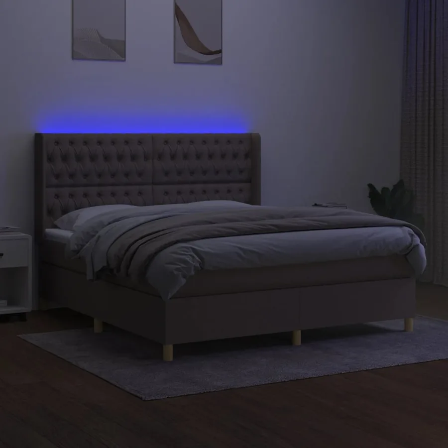 Sommier à lattes de lit matelas et LED Taupe 180x200 cm Tissu - 3