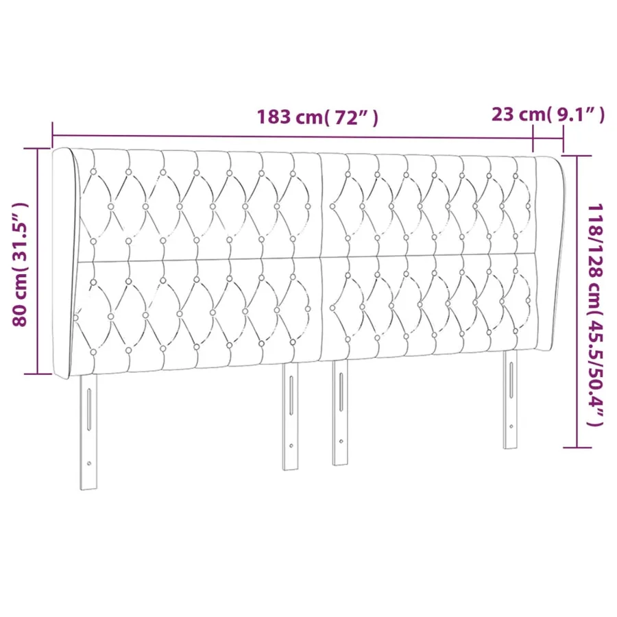 Tête de lit avec oreilles Gris foncé 183x23x118/128 cm Velours - 9