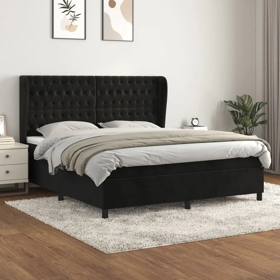 Sommier à lattes de lit avec matelas Noir 180x200 cm Velours