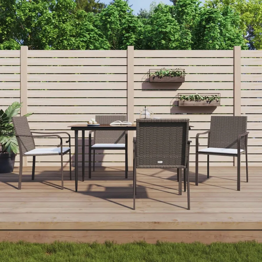 Ensemble à manger de jardin 5 pcs coussins résine tressée acier