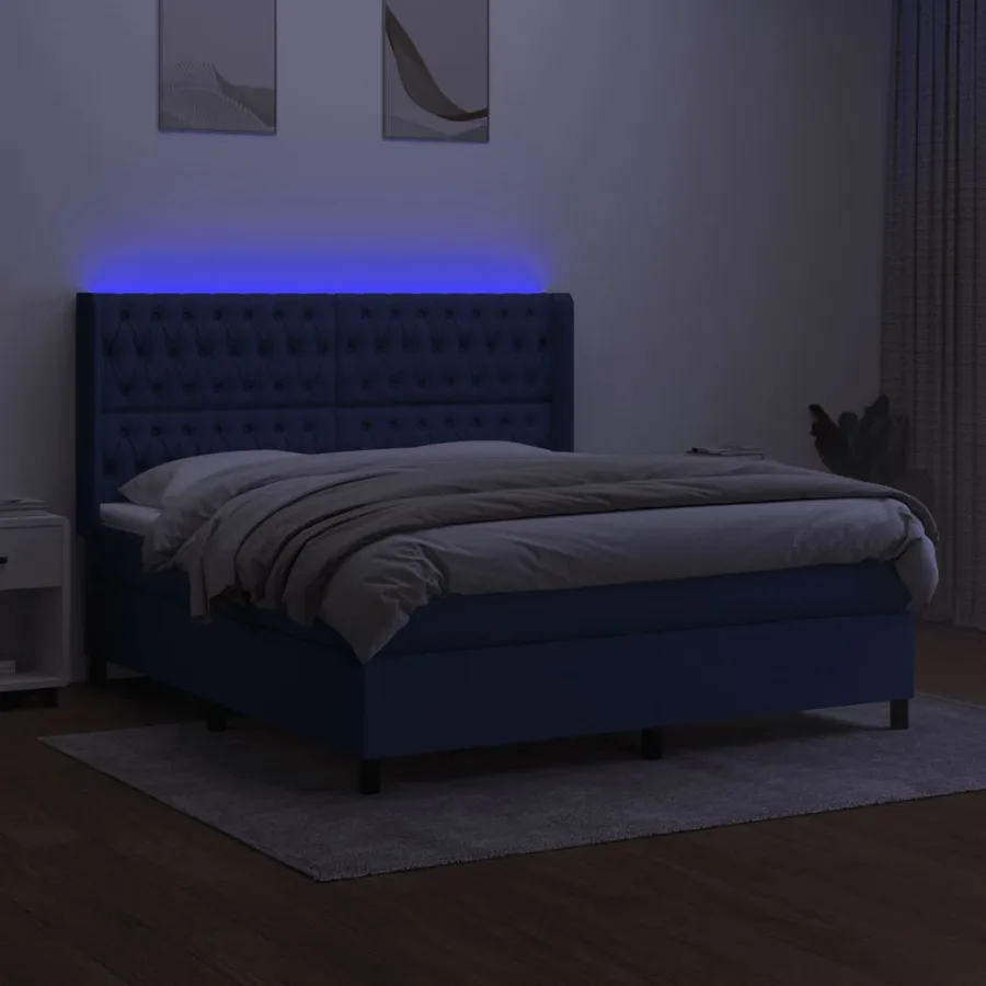 Sommier à lattes de lit matelas et LED Bleu 160x200 cm Tissu - 3