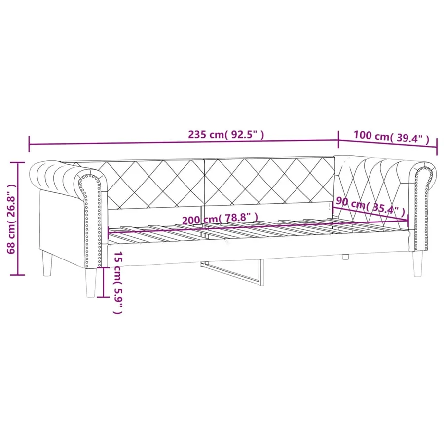 Lit de jour sans matelas blanc 90x200 cm similicuir - 8