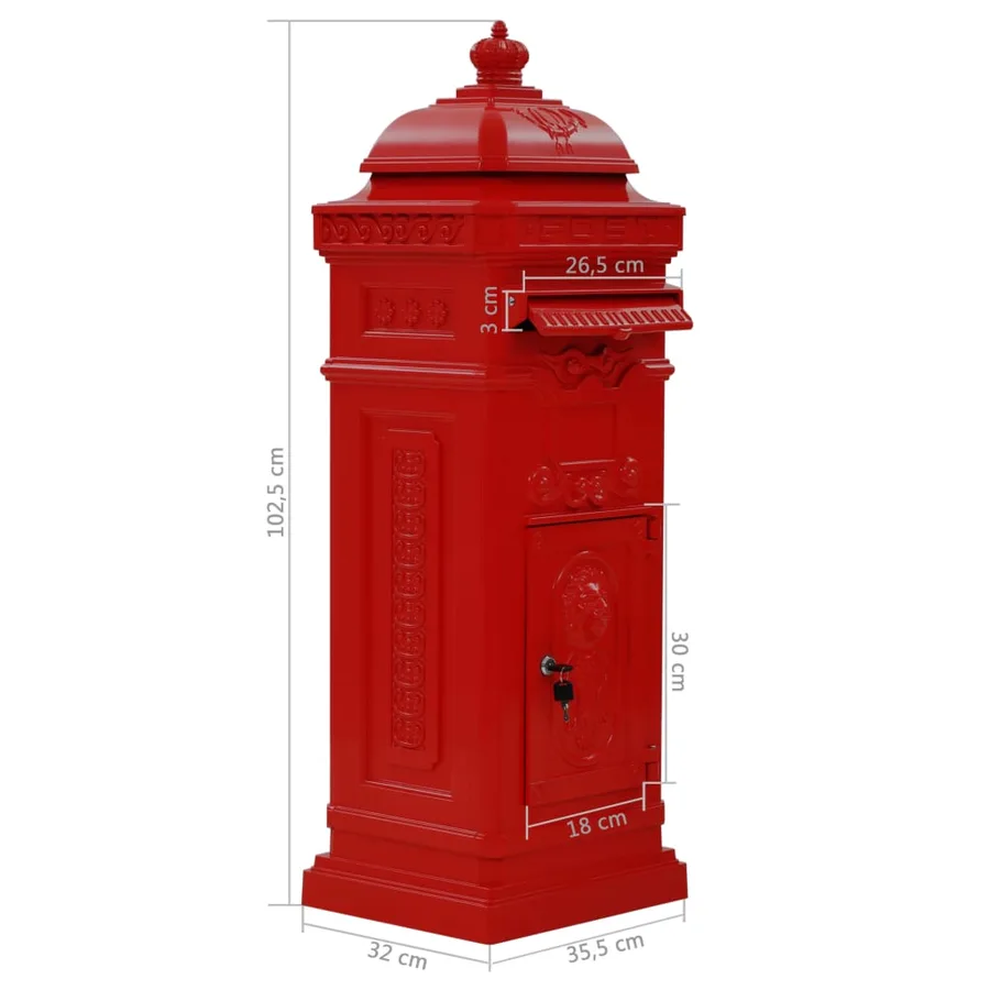 Boîte aux lettres à pilier Aluminium Vintage antirouille Rouge - 15