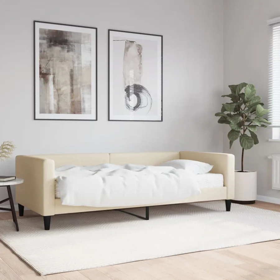 Lit de jour avec matelas crème 90x200 cm tissu