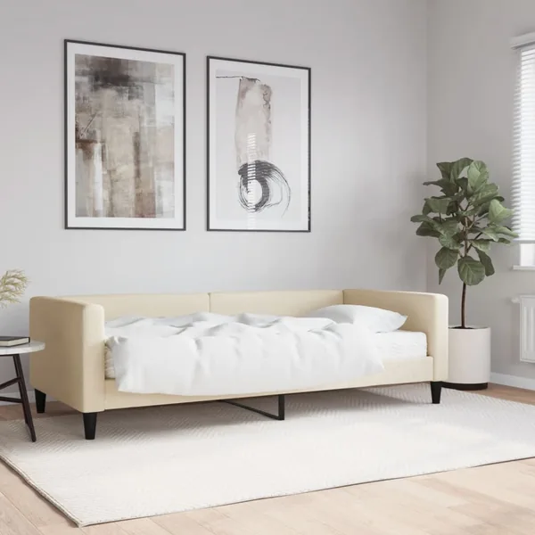 Lit de jour avec matelas crème 90x200 cm tissu