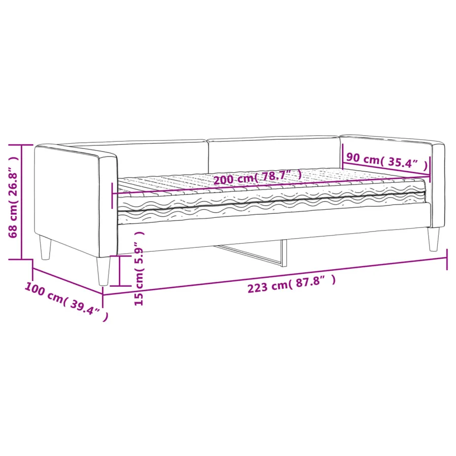 Lit de jour avec matelas crème 90x200 cm tissu - 12