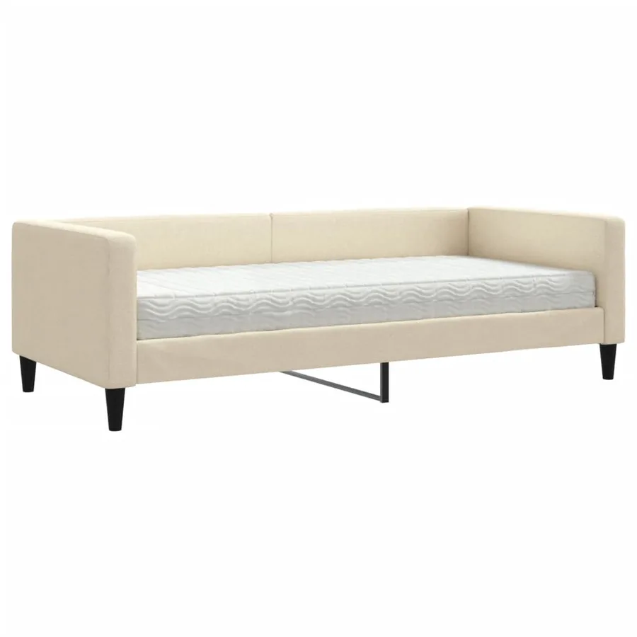Lit de jour avec matelas crème 90x200 cm tissu - 2