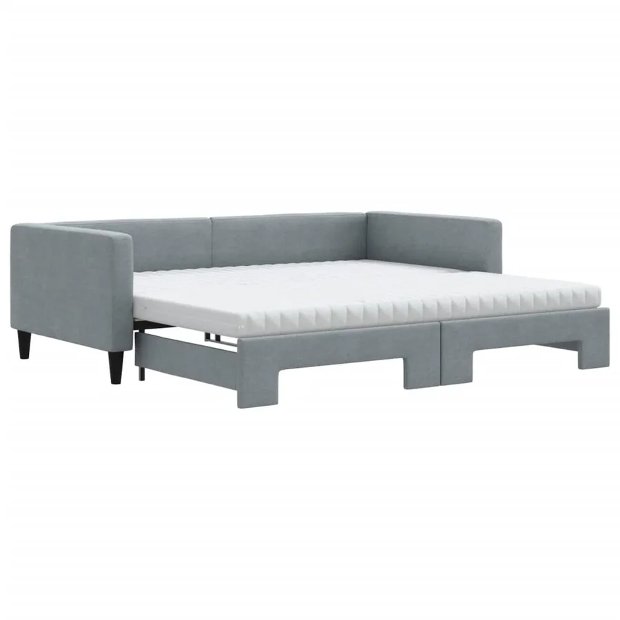 Lit de jour avec gigogne et matelas gris clair 100x200 cm tissu - 2
