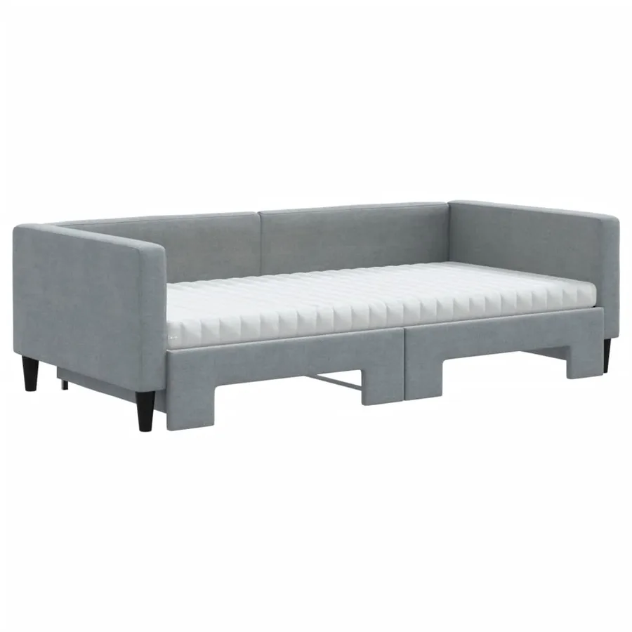 Lit de jour avec gigogne et matelas gris clair 100x200 cm tissu - 3