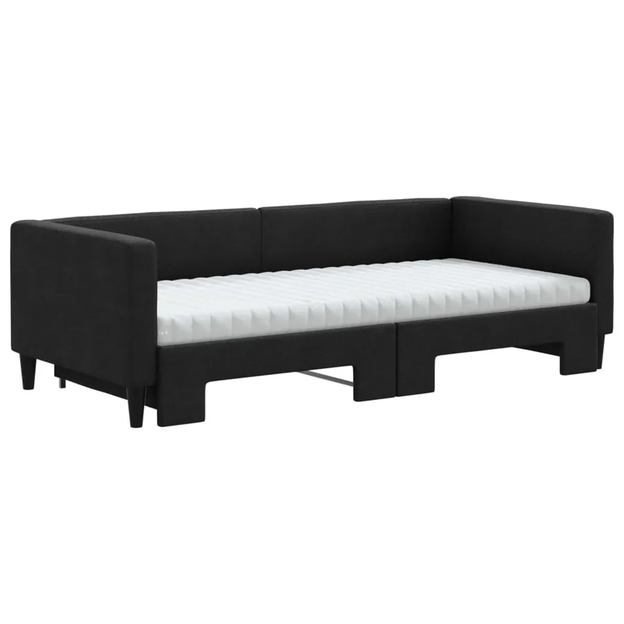 Lit de jour avec gigogne et matelas noir 90x190 cm tissu - 3