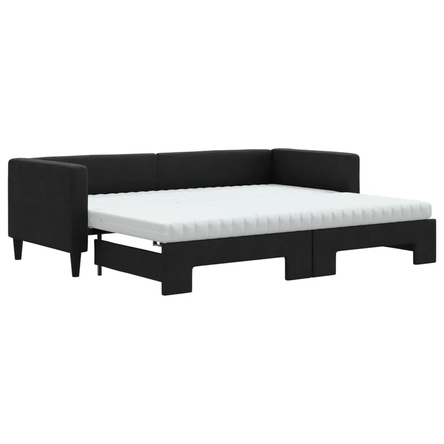 Lit de jour avec lit gigogne et matelas noir 80x200 cm tissu - 2