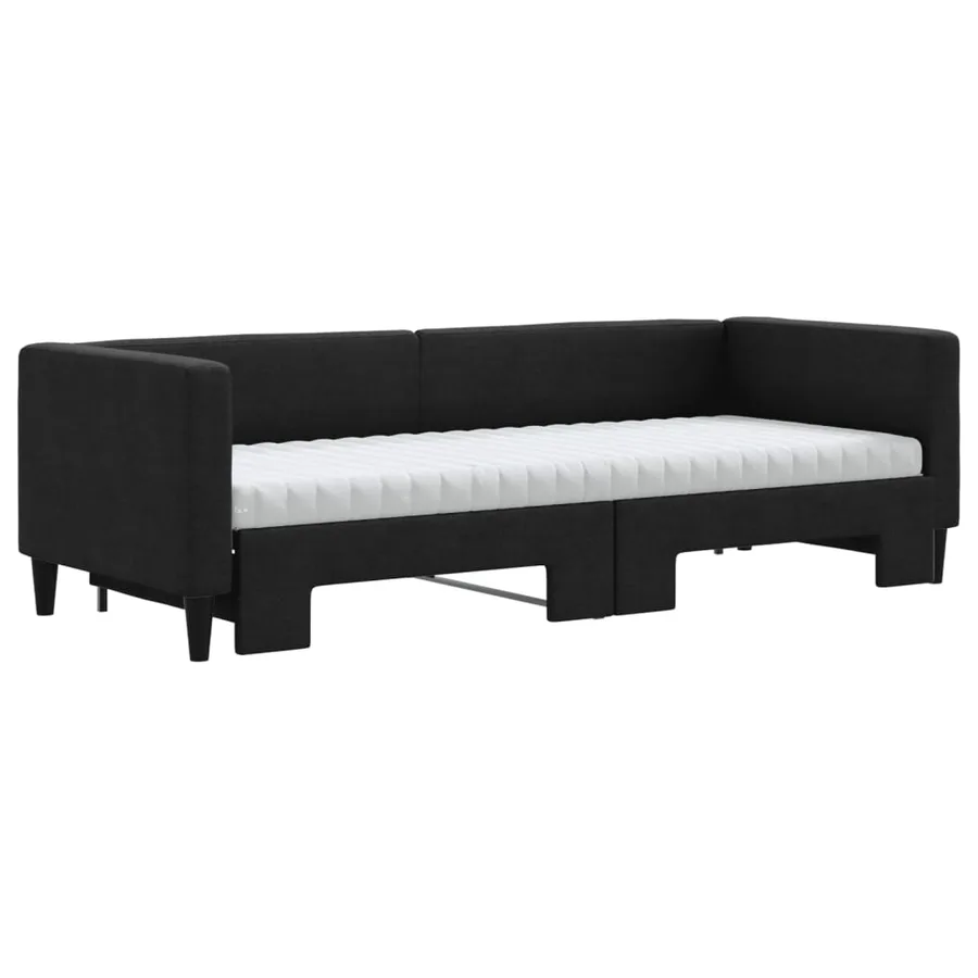 Lit de jour avec lit gigogne et matelas noir 80x200 cm tissu - 3