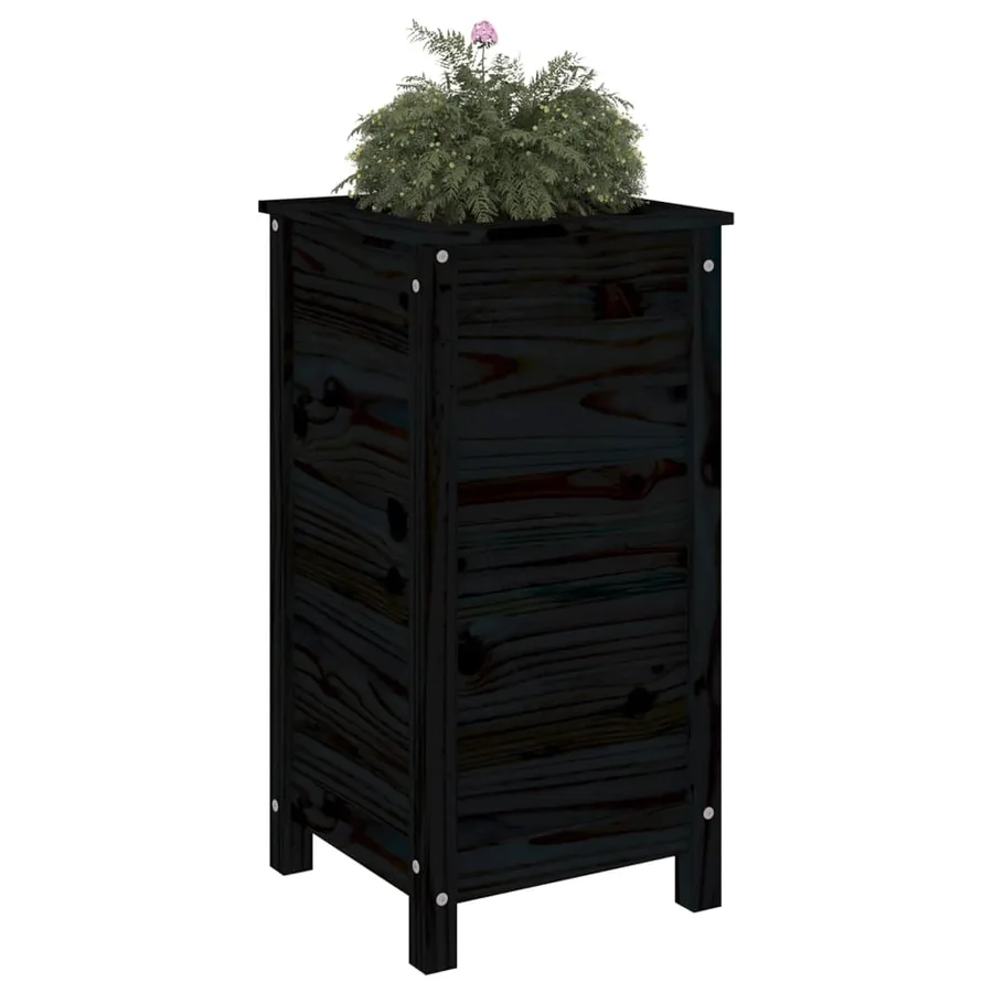 Jardinière noir 40x40x78 cm bois massif de pin - 3