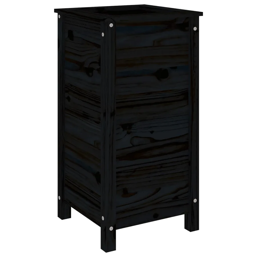 Jardinière noir 40x40x78 cm bois massif de pin - 6