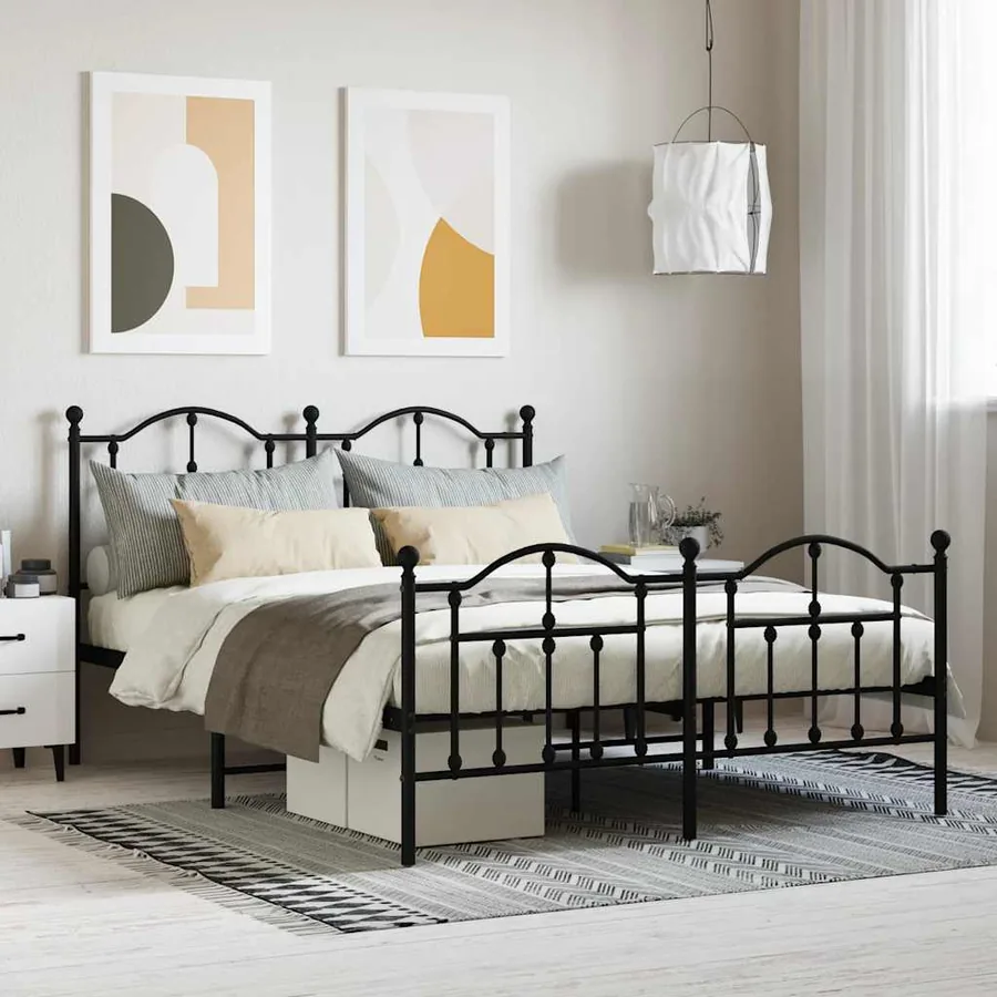 Cadre de lit métal sans matelas avec pied de lit noir 140x190cm
