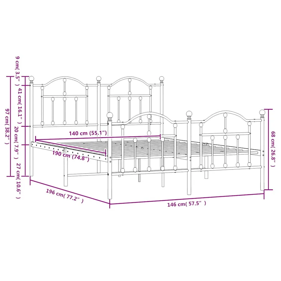 Cadre de lit métal sans matelas avec pied de lit noir 140x190cm - 9