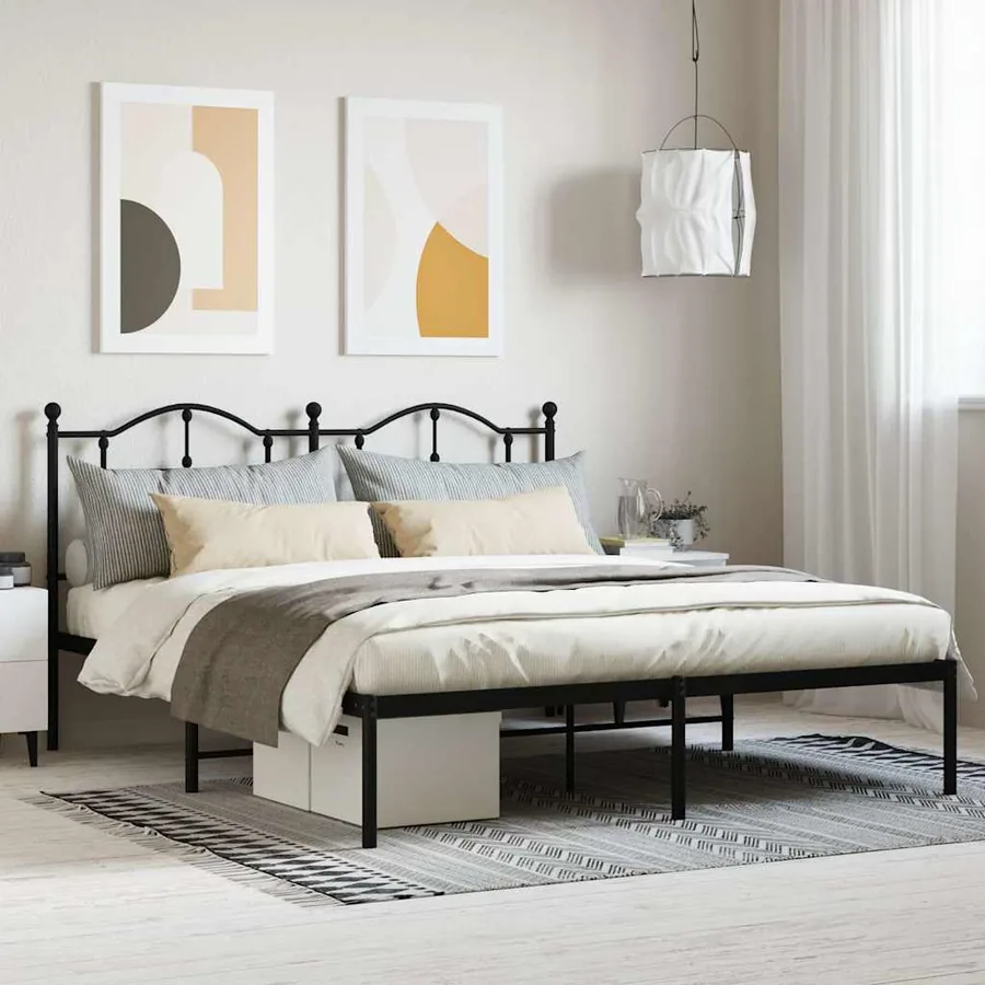 Cadre de lit métal sans matelas et tête de lit noir 180x200 cm