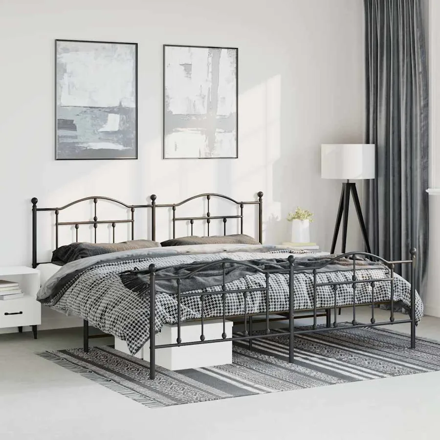 Cadre de lit métal sans matelas avec pied de lit noir 183x213cm