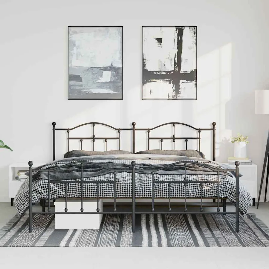 Cadre de lit métal sans matelas avec pied de lit noir 183x213cm - 4