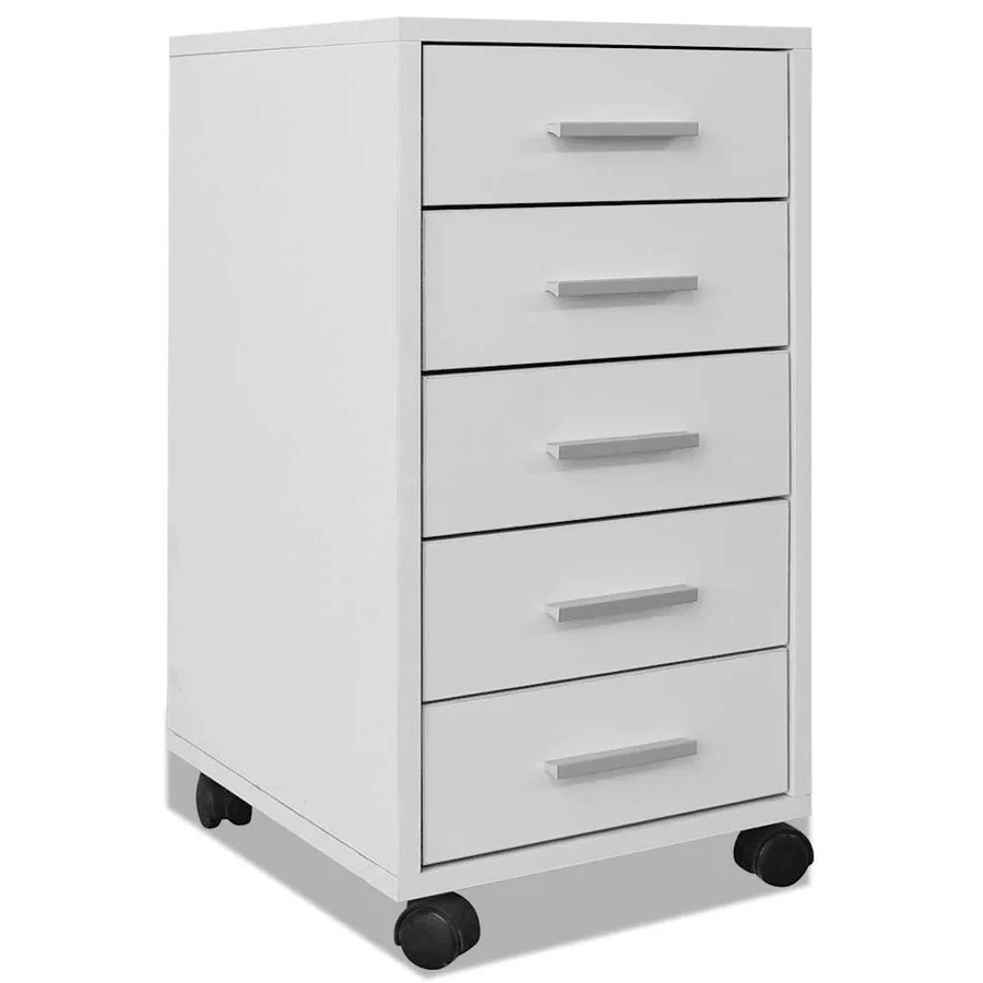 Caisson à tiroir de bureau avec roulettes et 5 tiroirs blanc - 2