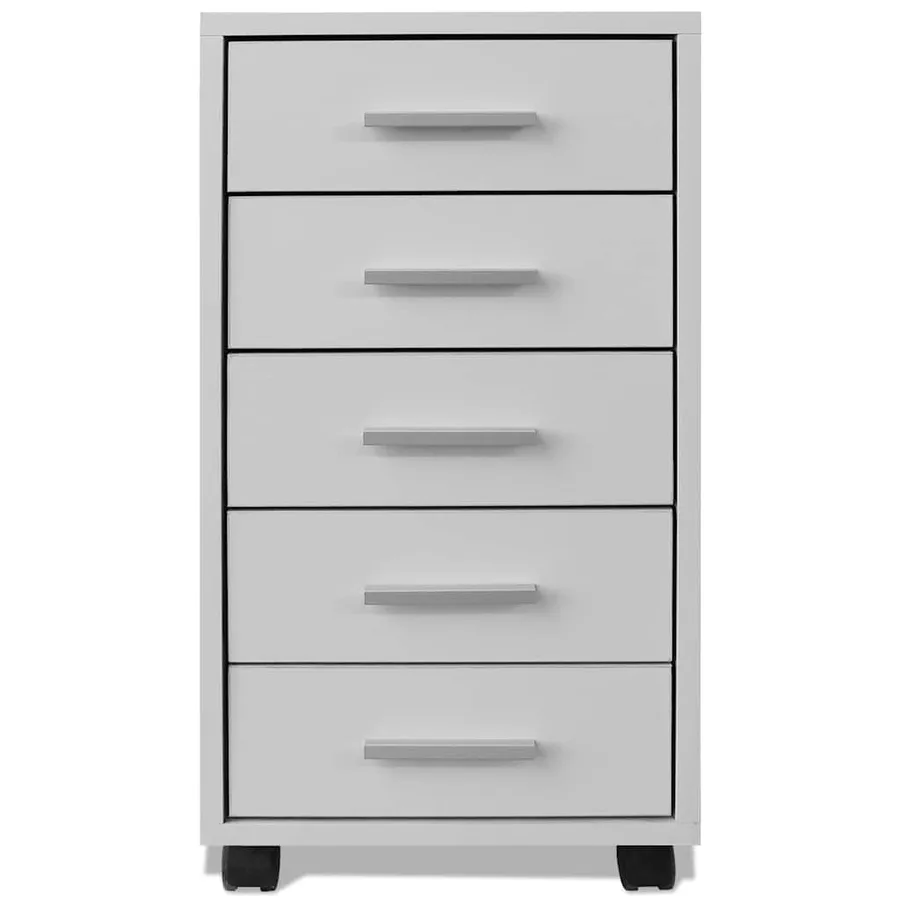 Caisson à tiroir de bureau avec roulettes et 5 tiroirs blanc - 3