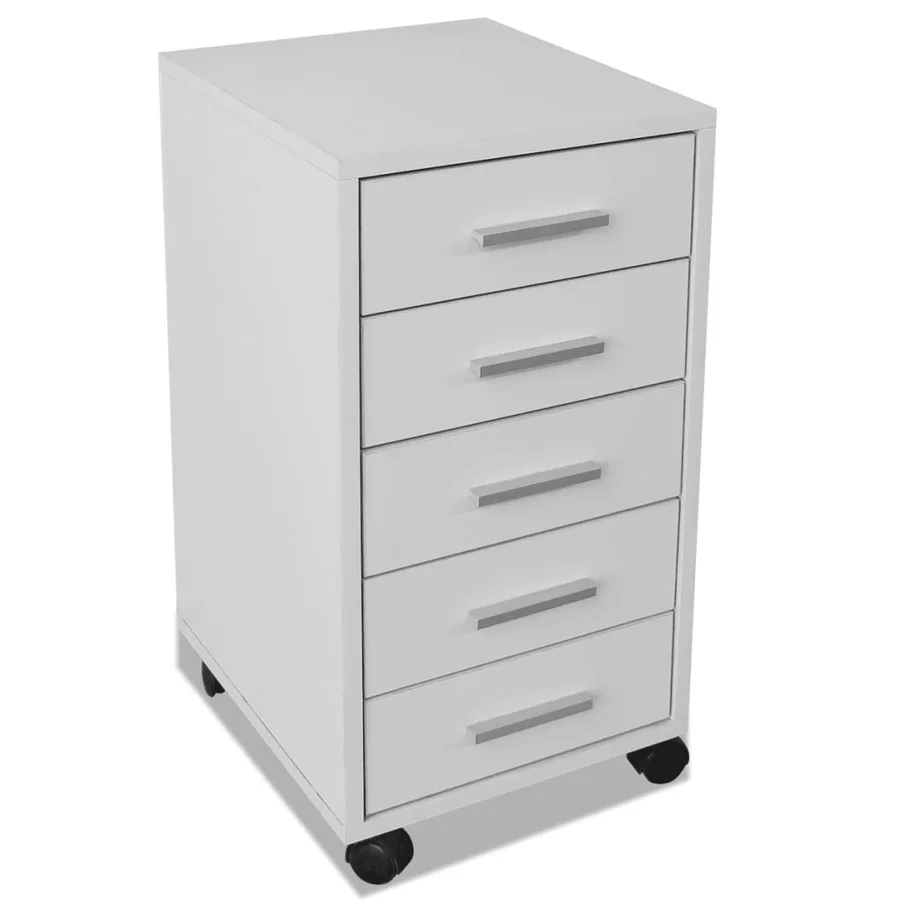 Caisson à tiroir de bureau avec roulettes et 5 tiroirs blanc - 4