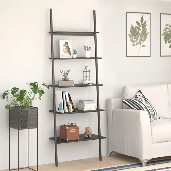 Étagère inclinée à 5 niveaux Noir 64x34x185,5 cm
