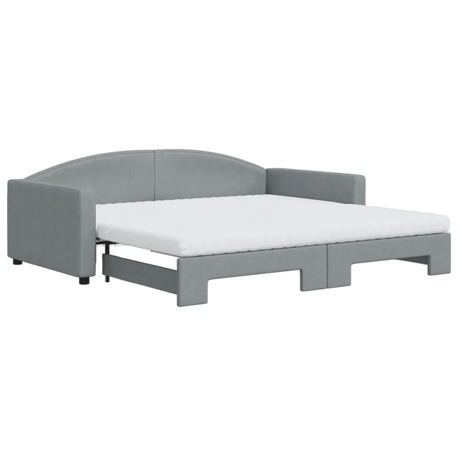 Lit de jour avec gigogne et matelas gris clair 100x200 cm tissu - 2