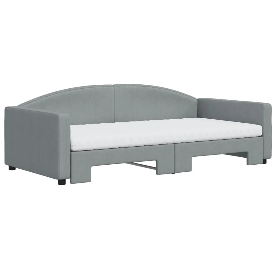 Lit de jour avec gigogne et matelas gris clair 100x200 cm tissu - 3