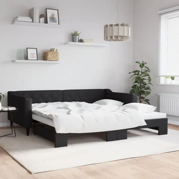 Lit de jour avec gigogne sans matelas noir 100x200 cm