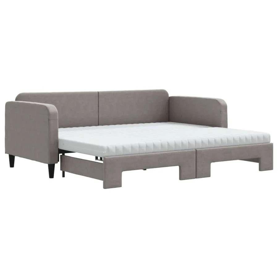 Lit de jour avec gigogne et matelas taupe 90x200 cm tissu - 2