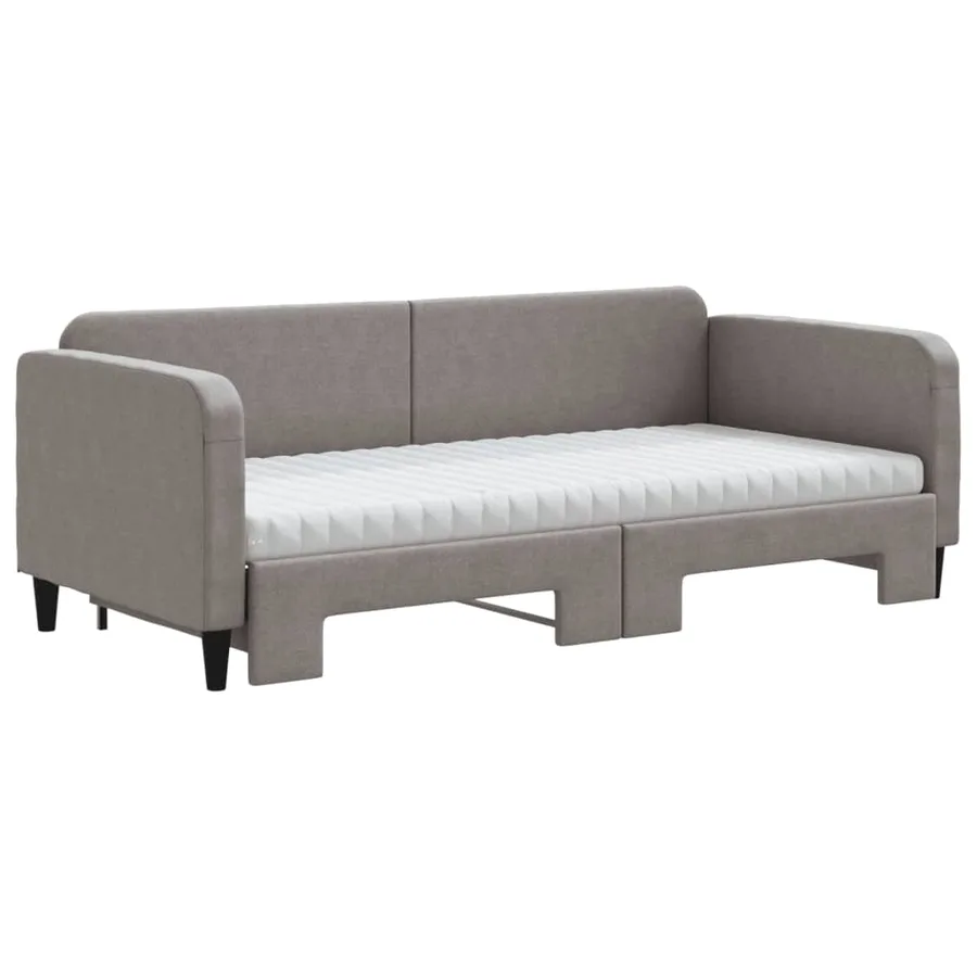 Lit de jour avec gigogne et matelas taupe 90x200 cm tissu - 3